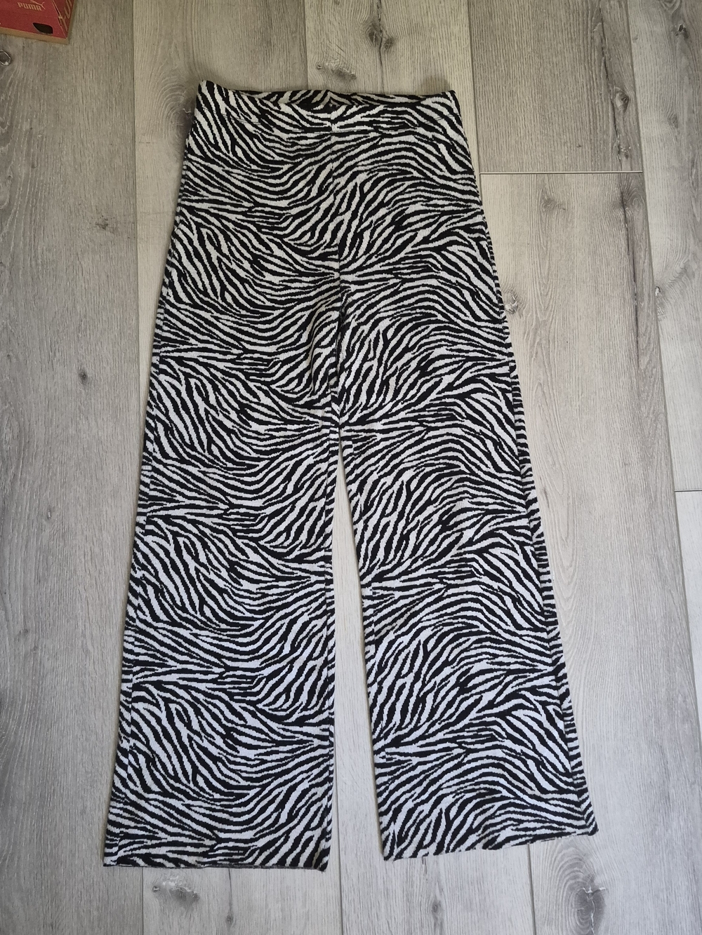 Beige Botany Women's Zebra Print Wide-Leg High rise Pants (Size M) -Cotton blend - Picture 3 of 10